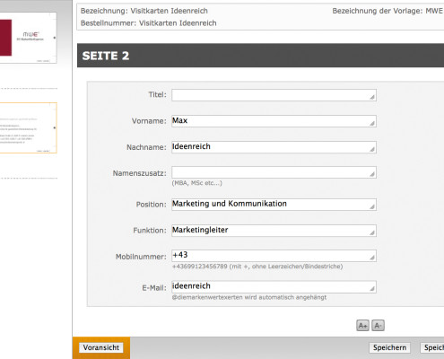 Editieren der Vorlagen im w2P Bereich