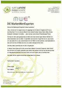 Testimonial von Kurt Lapiere Physiotherapie an DIE MarkenWertExperten