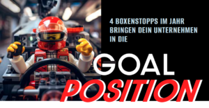 Rennfahrer am Start mit Überschrift Goal Position