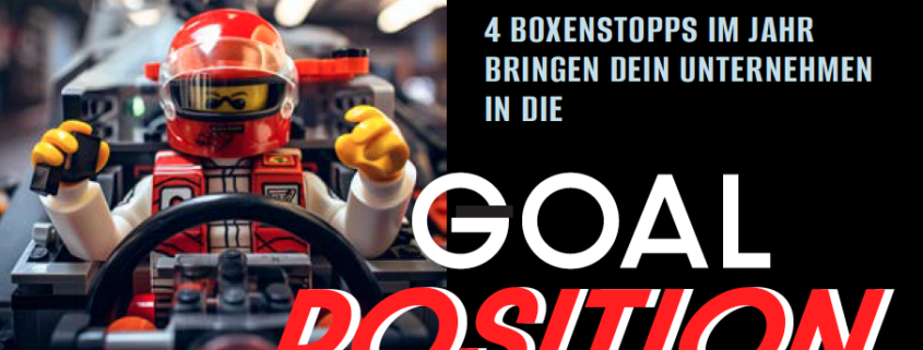 Rennfahrer am Start mit Überschrift Goal Position