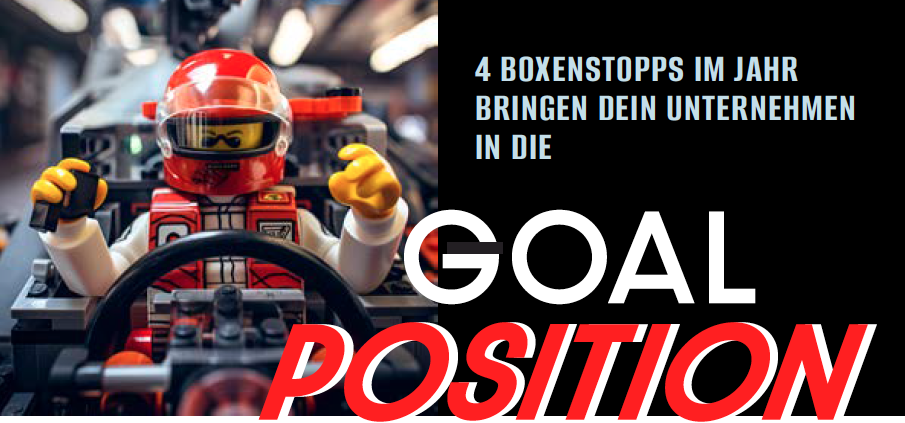 Rennfahrer am Start mit Überschrift Goal Position